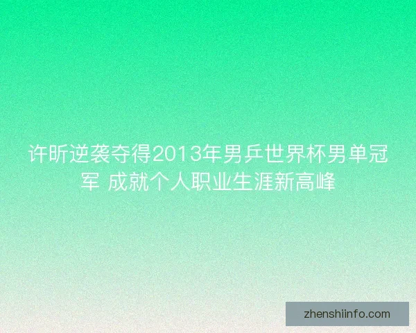 许昕逆袭夺得2013年男乒世界杯男单冠军 成就个人职业生涯新高峰